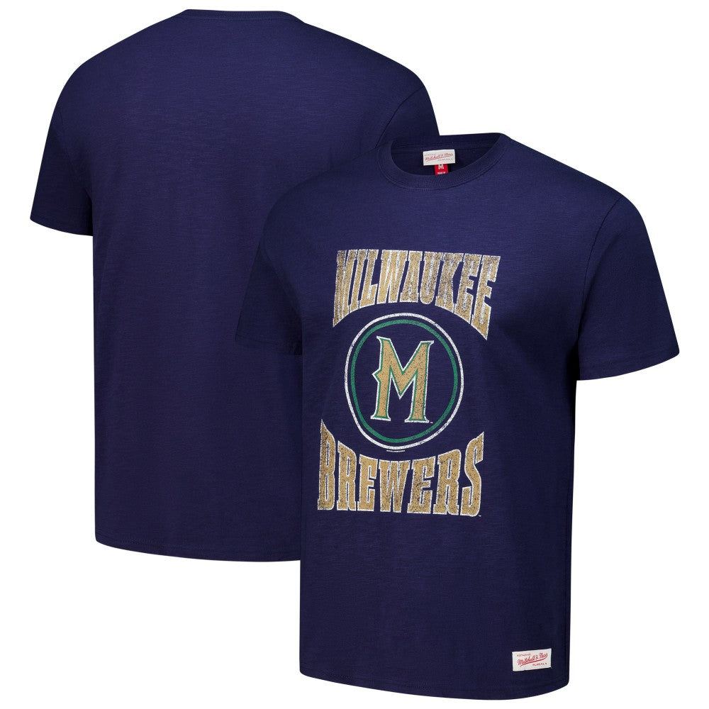Milwaukee Brewers Arched Logo Slub T-Shirt Navy | Mitchell & Ness