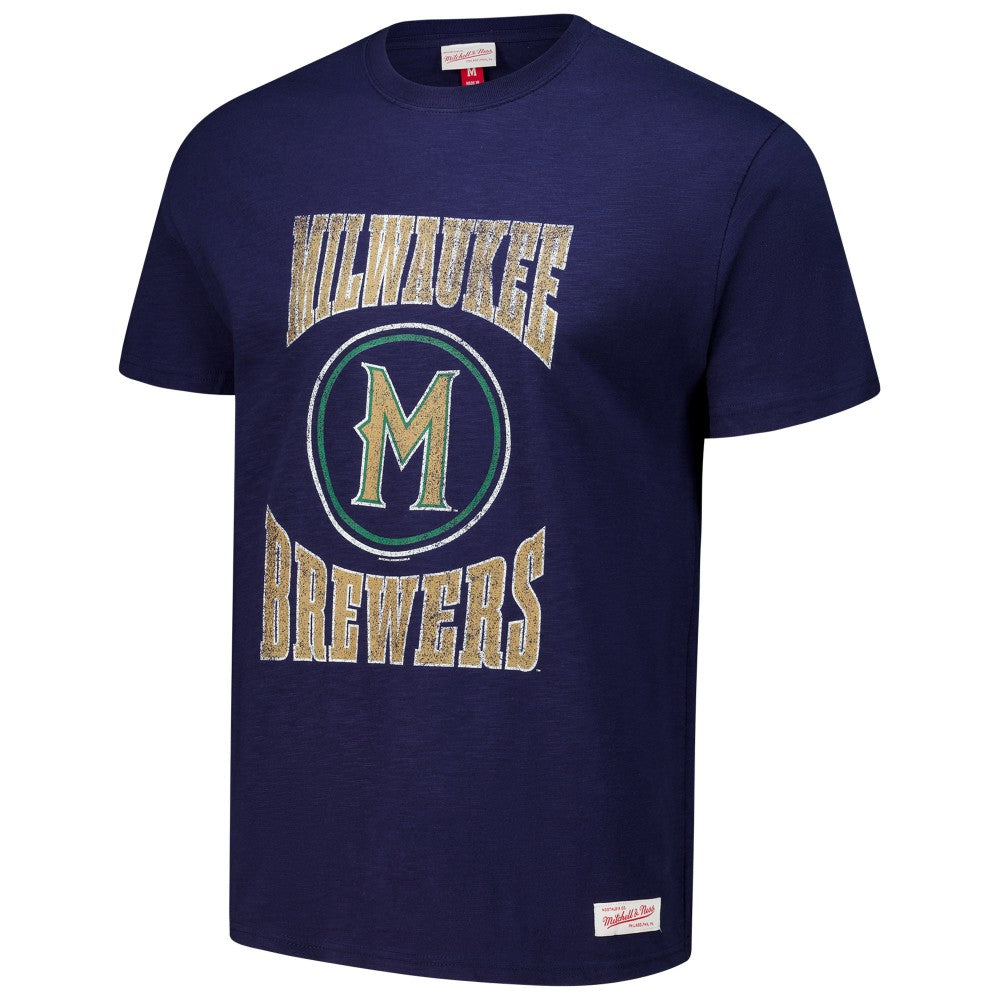 Milwaukee Brewers Arched Logo Slub T-Shirt Navy | Mitchell & Ness