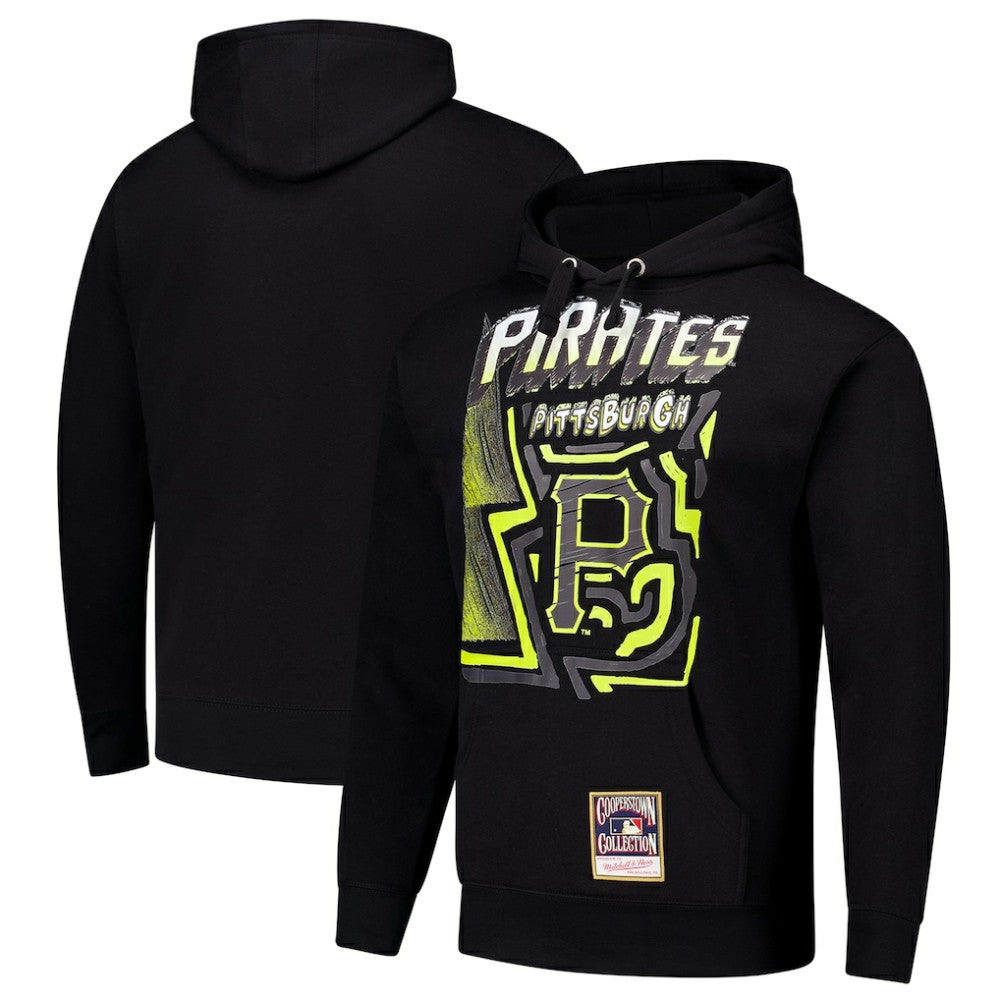 Pittsburgh Pirates Sidewalk Sketch Pullover Hoodie Black | Mitchell & Ness