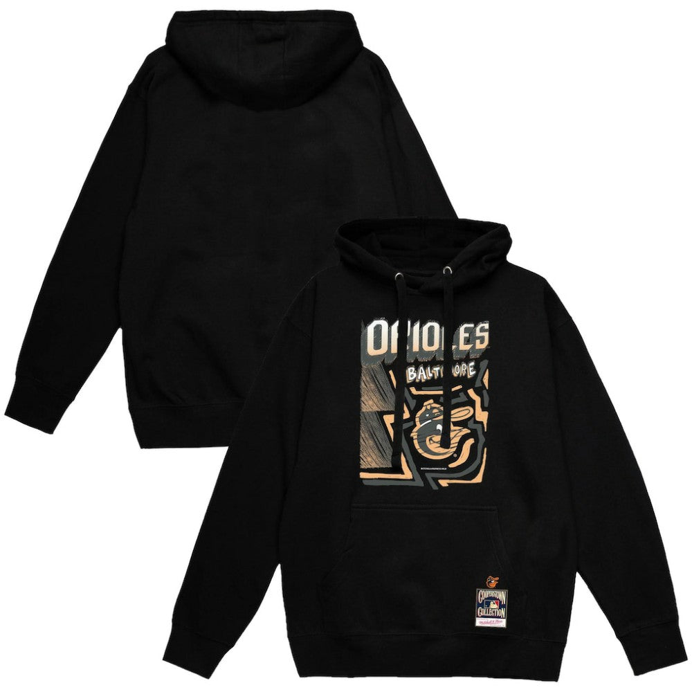 Baltimore Orioles Sidewalk Sketch Pullover Hoodie Black | Mitchell & Ness