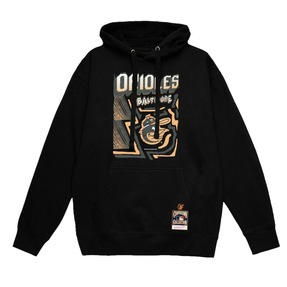 Baltimore Orioles Sidewalk Sketch Pullover Hoodie Black | Mitchell & Ness