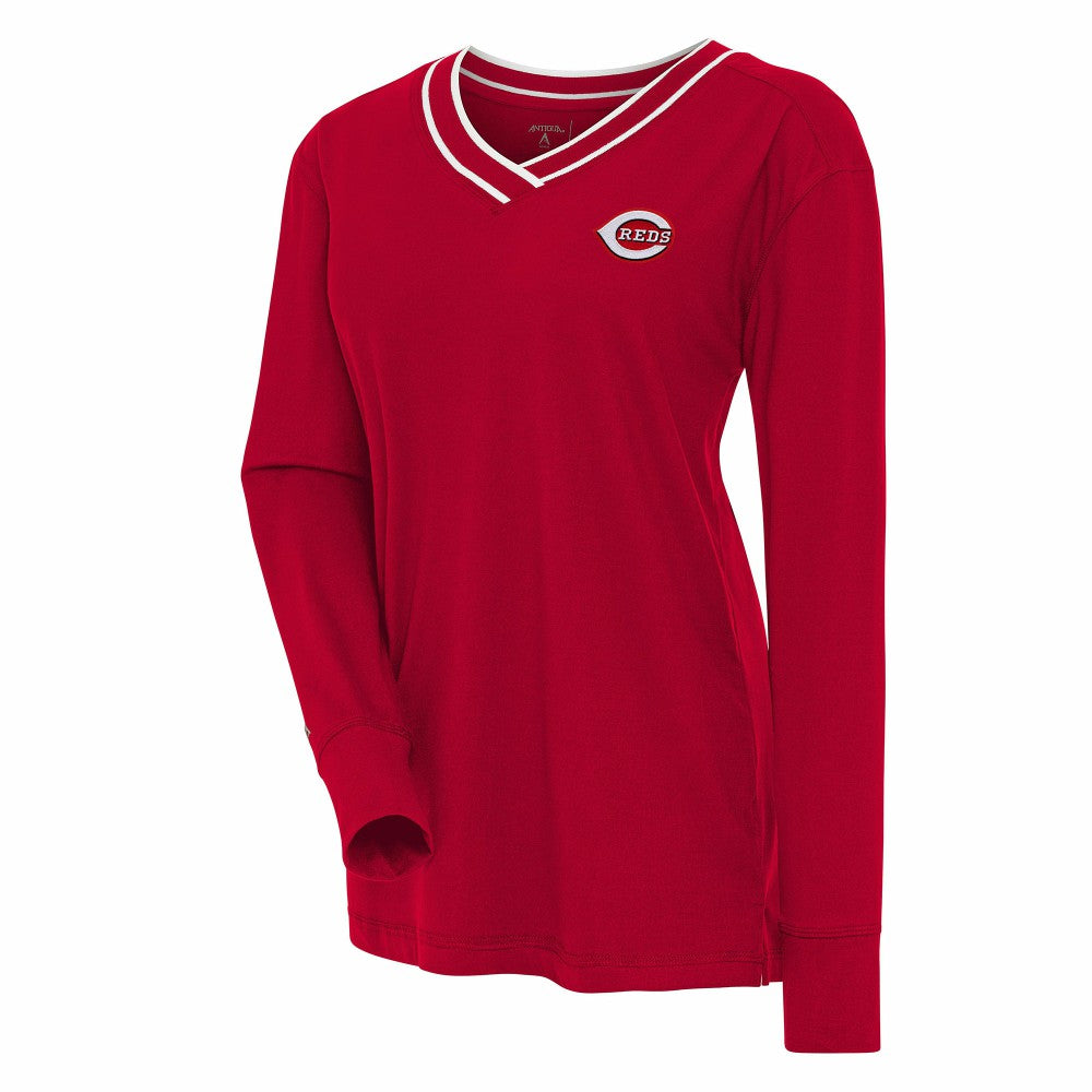 Cincinnati Reds Antigua Women's Symbolic Long Sleeve V-Neck Top Red