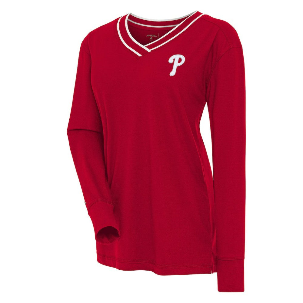 Philadelphia Phillies Antigua Women's Symbolic Long Sleeve V-Neck Top Red