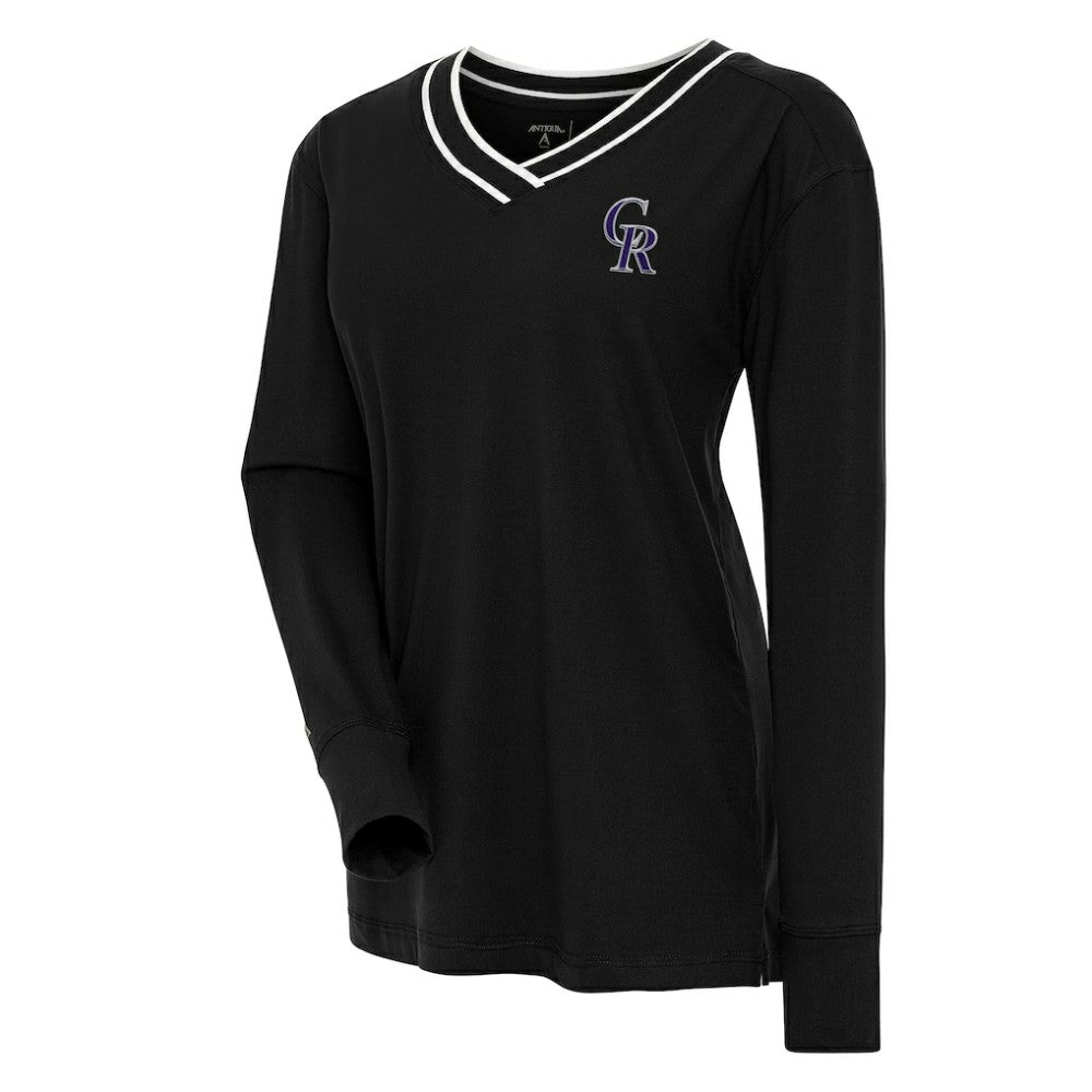 Colorado Rockies Antigua Women's Symbolic Long Sleeve V-Neck Top Black