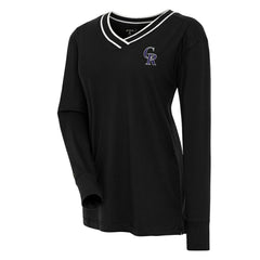 Colorado Rockies Antigua Women's Symbolic Long Sleeve V-Neck Top Black