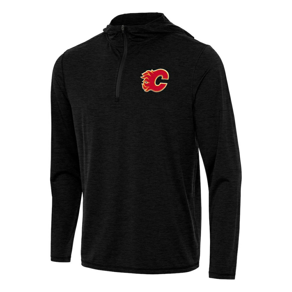 Calgary Flames Antigua Tidy Quarter-Zip Hoodie Heather Black