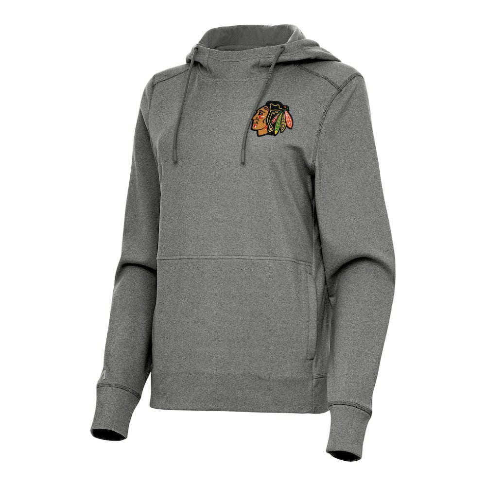 Chicago Blackhawks Antigua Women's Justice Pullover Hoodie Heather Black