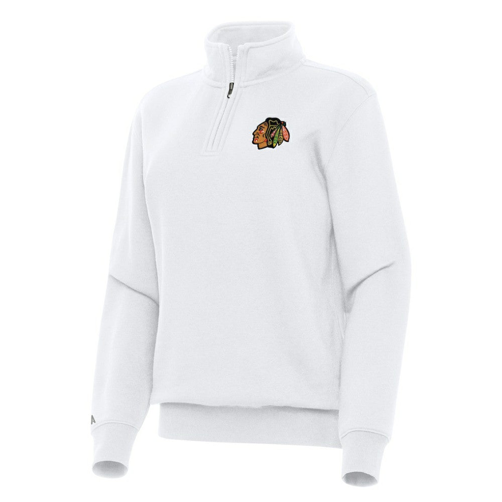 Chicago Blackhawks Antigua Women's Victory Quarter-Zip Sweatshirt White