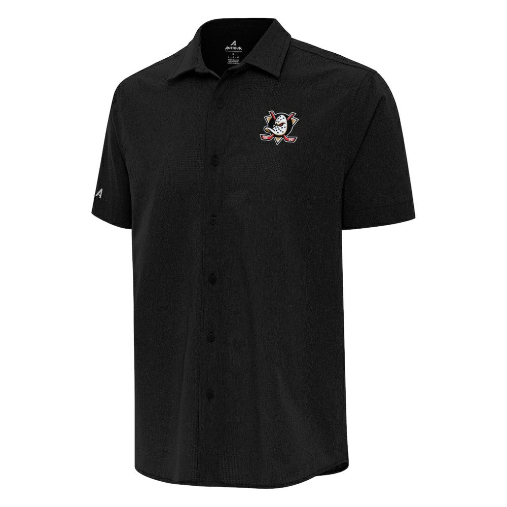 Anaheim Ducks Antigua Activate Woven Short Sleeve Button-Up Shirt Black