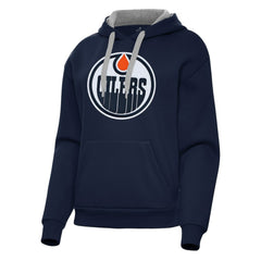 Edmonton Oilers Antigua Women's Victory Pullover Hoodie Navy