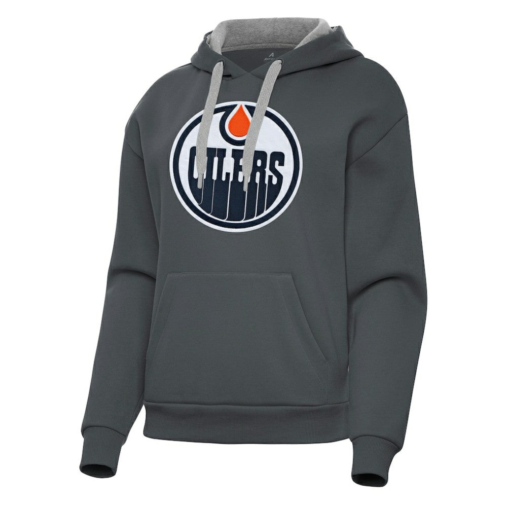 Edmonton Oilers Antigua Women's Victory Pullover Hoodie Charcoal