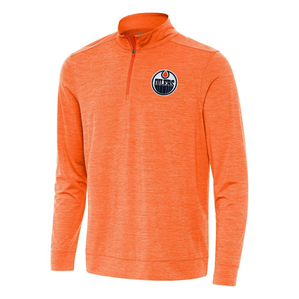Edmonton Oilers Antigua Bright Quarter-Zip Top Heather Orange