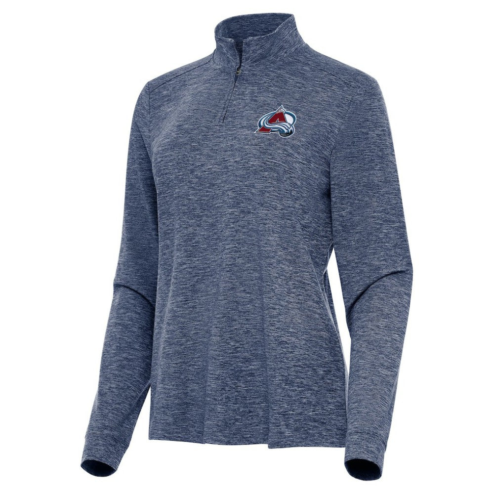 Colorado Avalanche Antigua Women's Mentor Quarter-Zip Mock Long Sleeve Top Heather Navy
