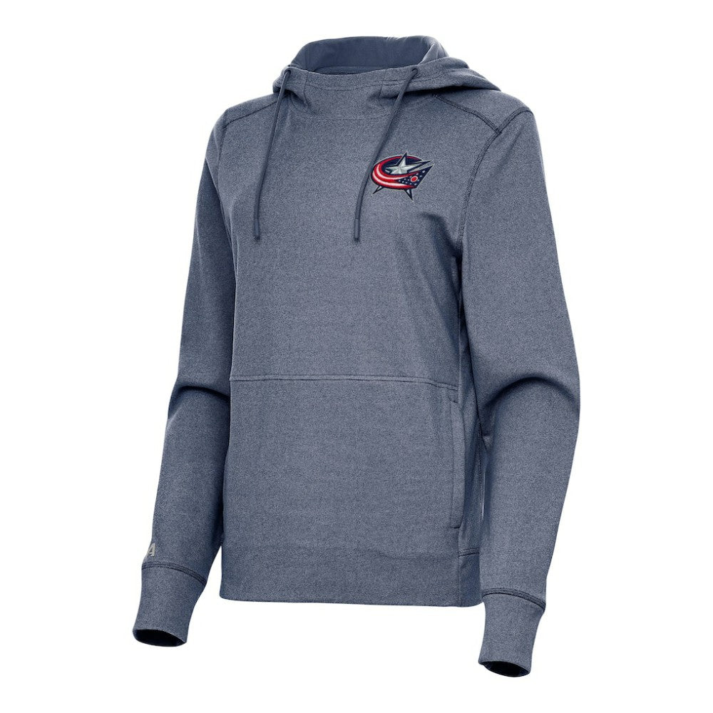 Columbus Blue Jackets Antigua Women's Justice Pullover Hoodie Heather Navy