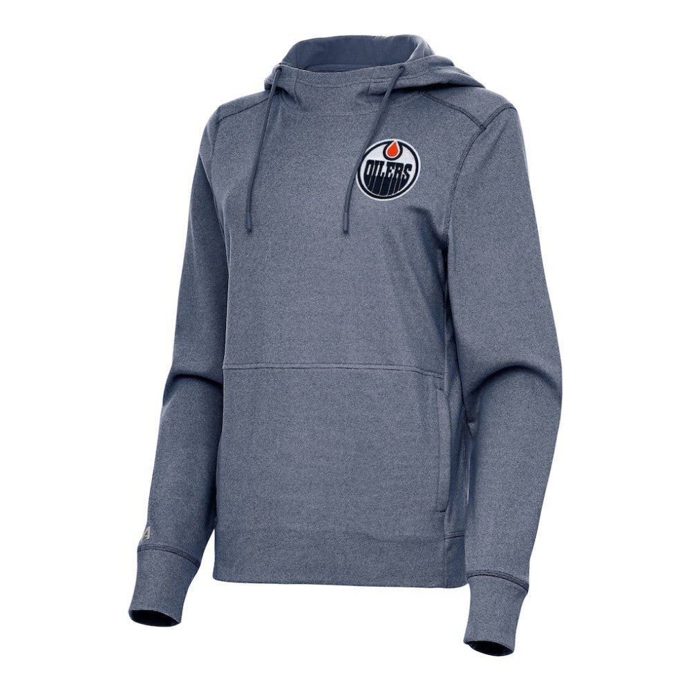 Edmonton Oilers Antigua Women's Justice Pullover Hoodie Heather Navy