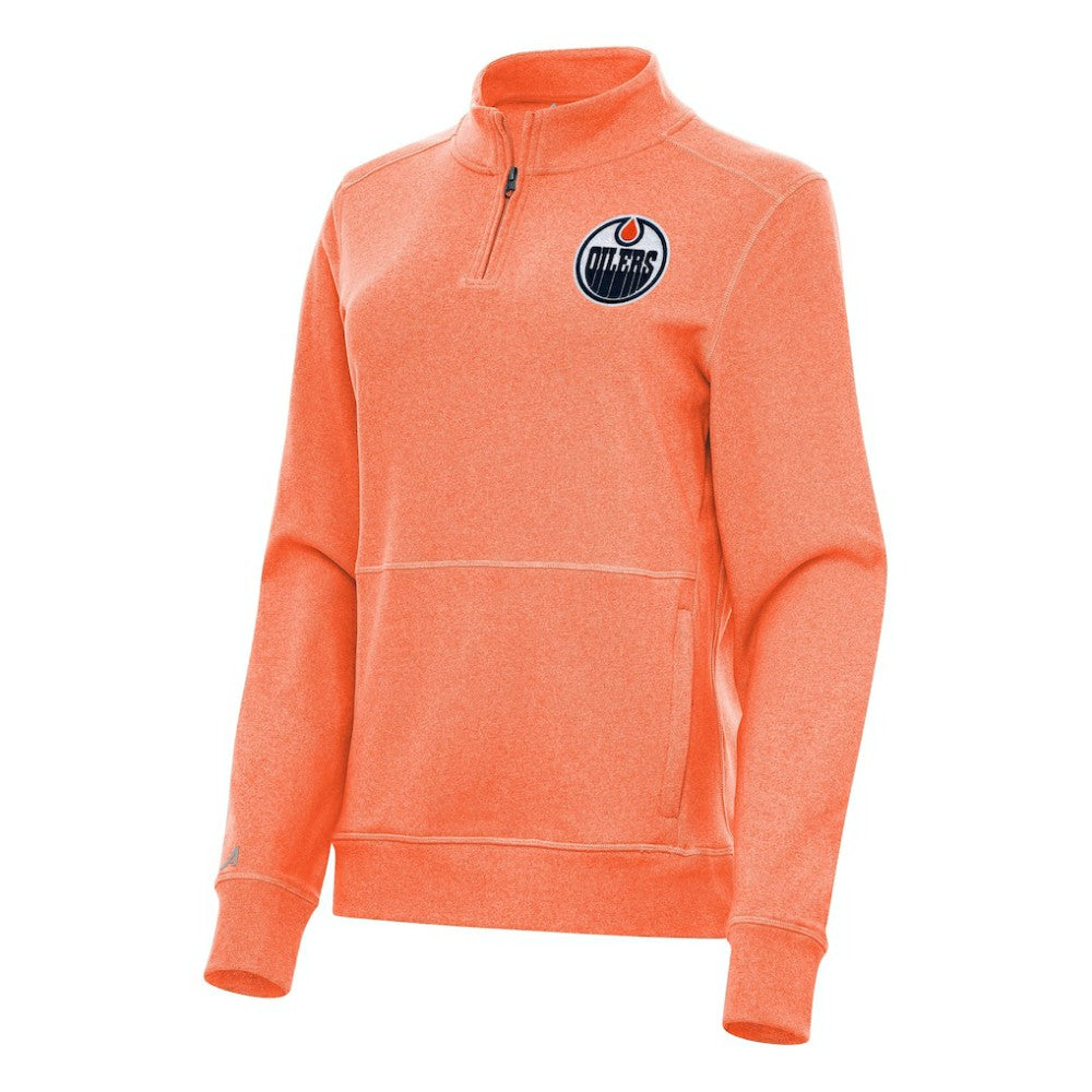 Edmonton Oilers Antigua Women's Crush Quarter-Zip Fleece Sweatshirt Heather Orange