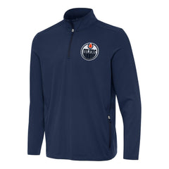 Edmonton Oilers Antigua Perilous Quarter-Zip Sweatshirt Navy