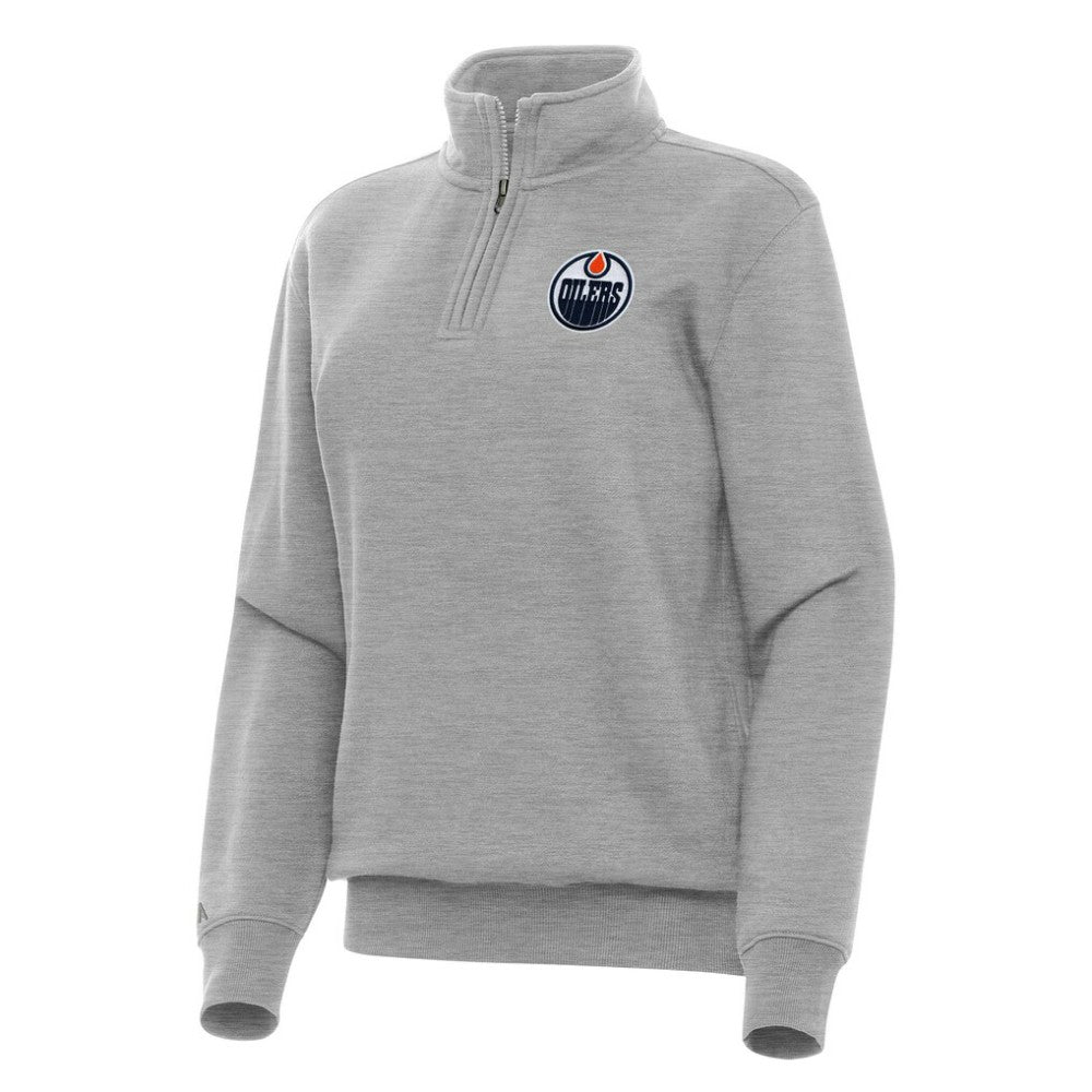 Edmonton Oilers Antigua Women's Victory Quarter-Zip Sweatshirt Heather Gray