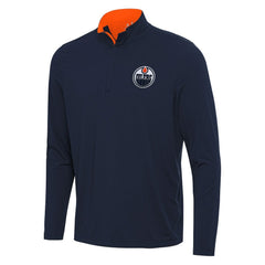 Edmonton Oilers Antigua Content Quarter-Zip Pullover Top Navy/Orange