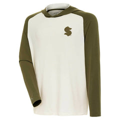 Seattle Kraken Antigua Intrepid Sand Raglan Long Sleeve Hoodie T-Shirt Cream/Olive