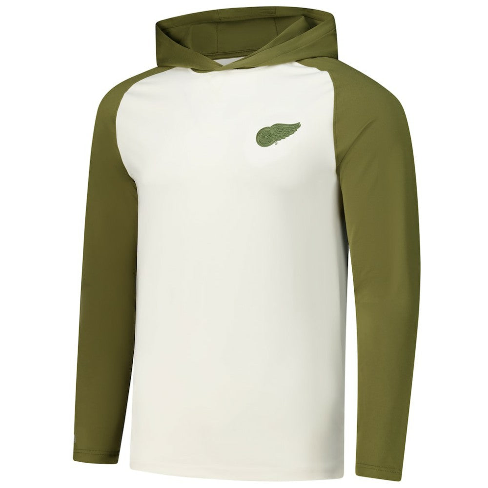 Detroit Red Wings Antigua Intrepid Sand Raglan Long Sleeve Hoodie T-Shirt Cream/Olive