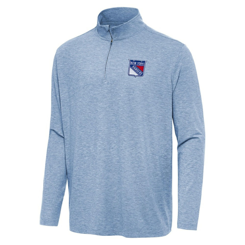 New York Rangers Antigua Hunk Quarter-Zip Top Heather Blue