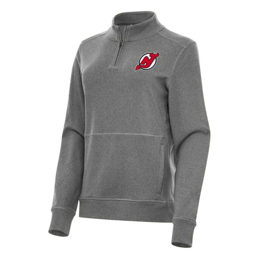 New Jersey Devils Antigua Women's Crush Quarter-Zip Fleece Sweatshirt Heather Black
