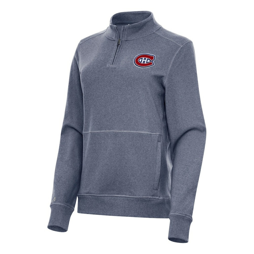 Montreal Canadiens Antigua Women's Crush Quarter-Zip Fleece Sweatshirt Heather Navy