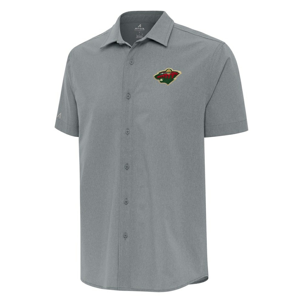 Minnesota Wild Antigua Activate Woven Short Sleeve Button-Up Shirt Gray