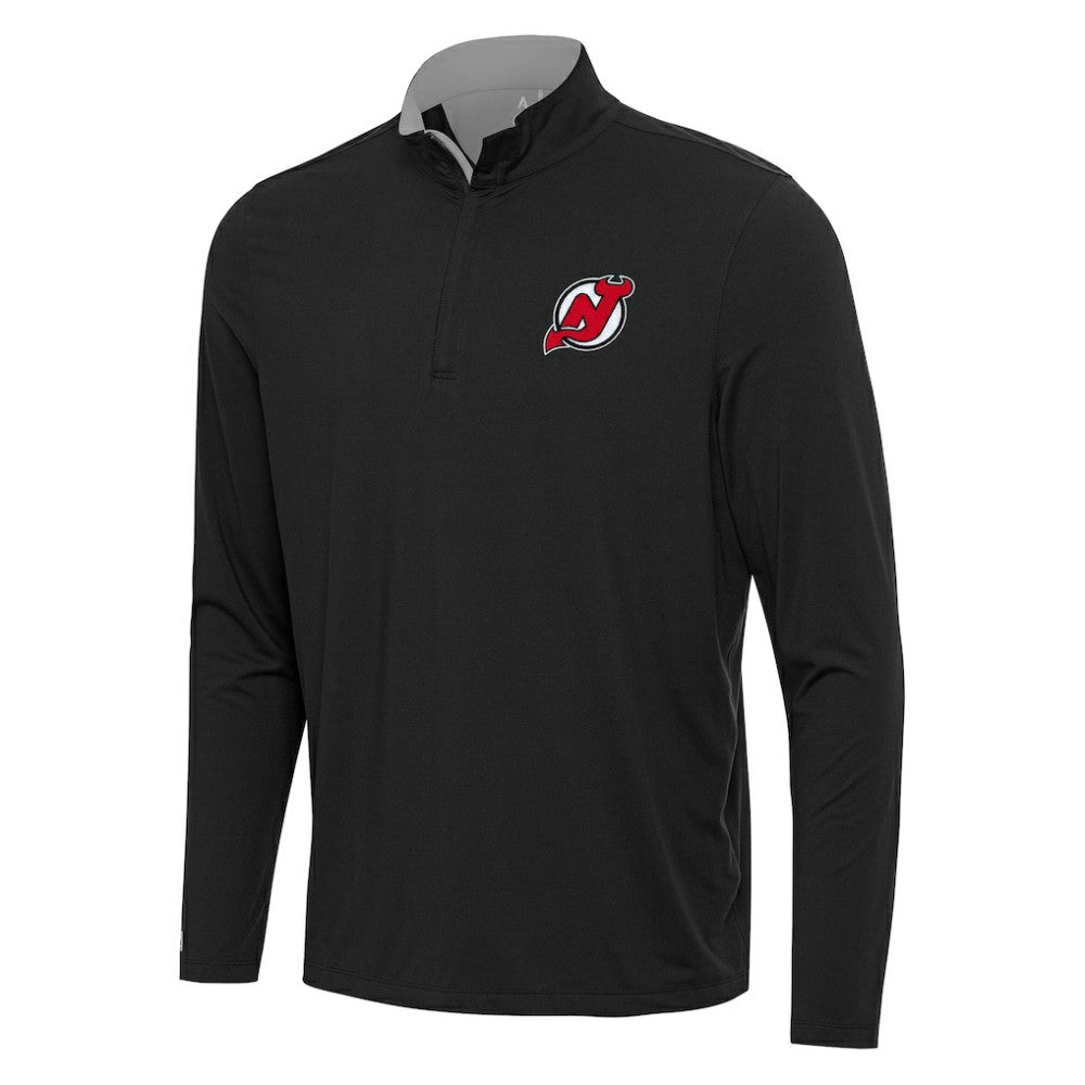 New Jersey Devils Antigua Content Quarter-Zip Pullover Top Black/Gray