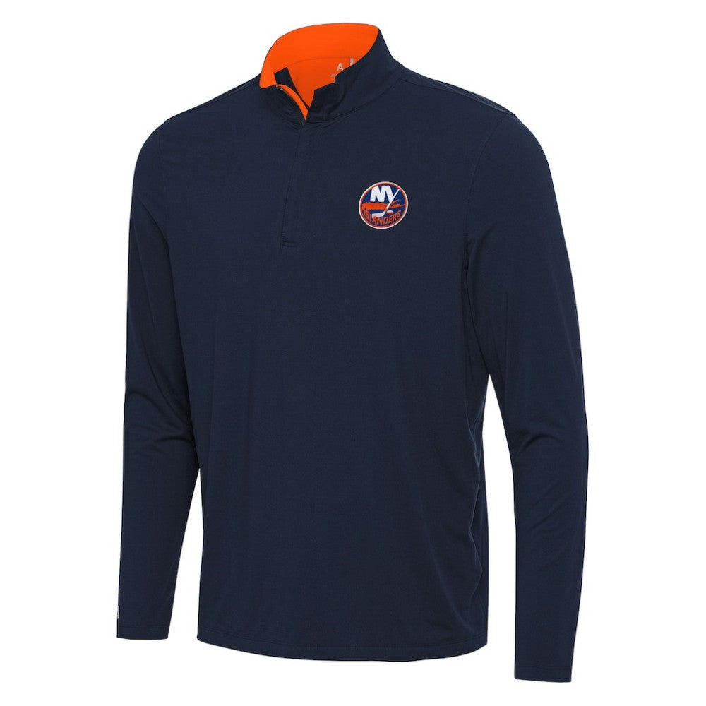 New York Islanders Antigua Content Quarter-Zip Pullover Top Navy/Orange