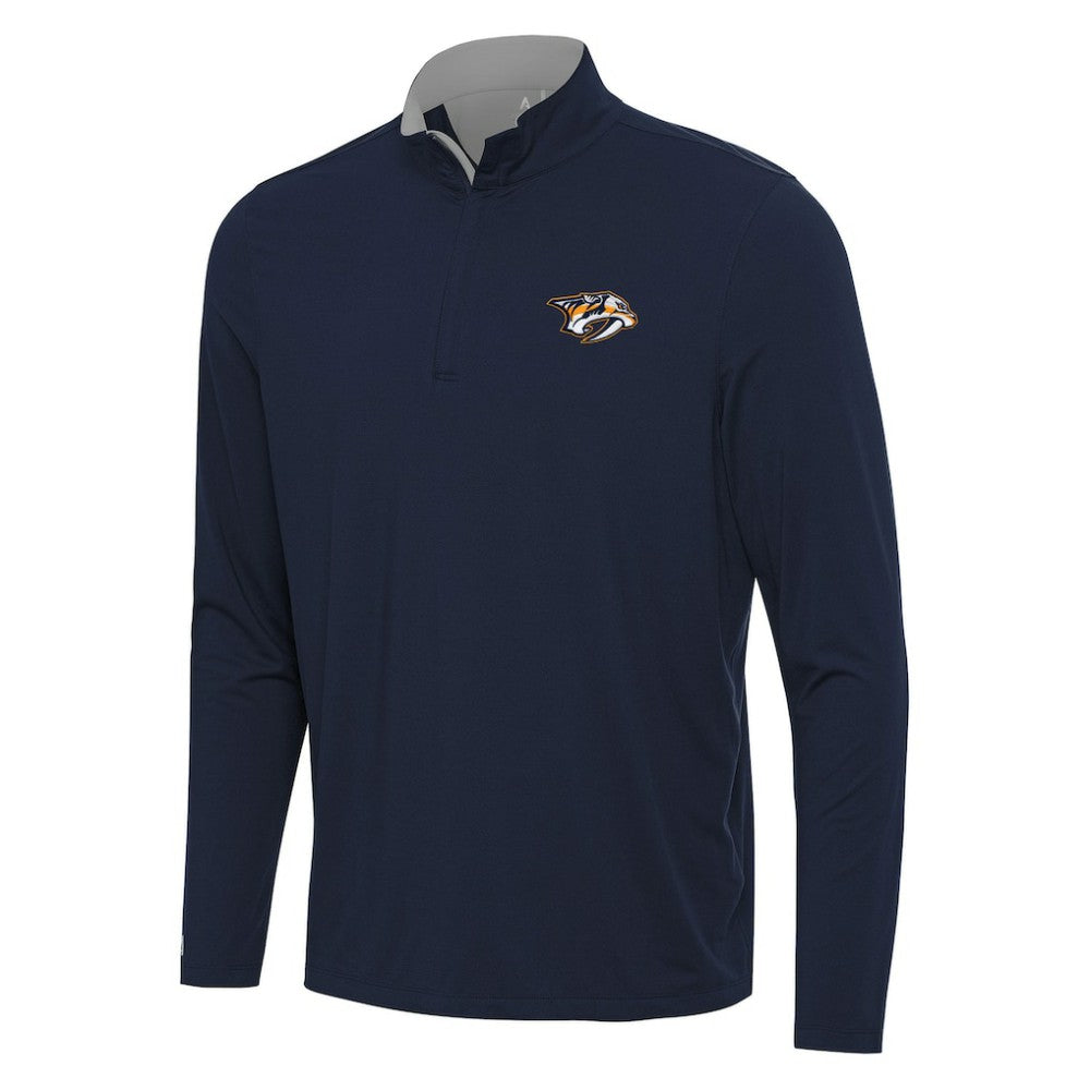 Nashville Predators Antigua Content Quarter-Zip Pullover Top Navy/Gray