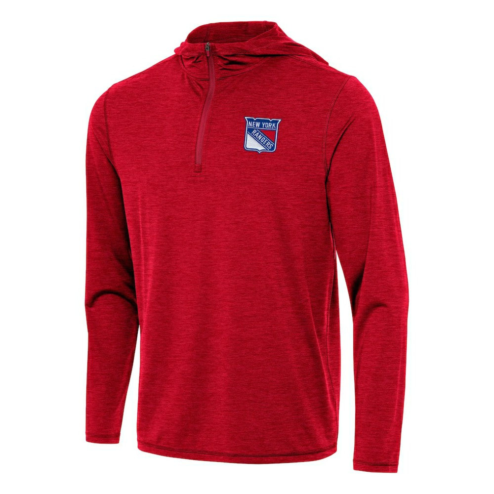 New York Rangers Antigua Tidy Quarter-Zip Hoodie Heather Red