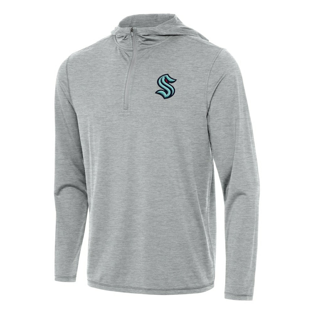Seattle Kraken Antigua Tidy Quarter-Zip Hoodie Heather Gray