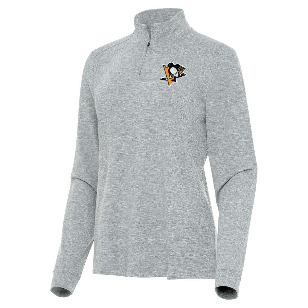 Pittsburgh Penguins Antigua Women's Mentor Quarter-Zip Mock Long Sleeve Top Heather Gray