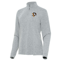 Pittsburgh Penguins Antigua Women's Mentor Quarter-Zip Mock Long Sleeve Top Heather Gray