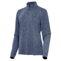 Seattle Kraken Antigua Women's Mentor Quarter-Zip Mock Long Sleeve Top Heather Navy