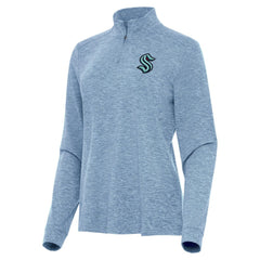 Seattle Kraken Antigua Women's Mentor Quarter-Zip Mock Long Sleeve Top Heather Aqua