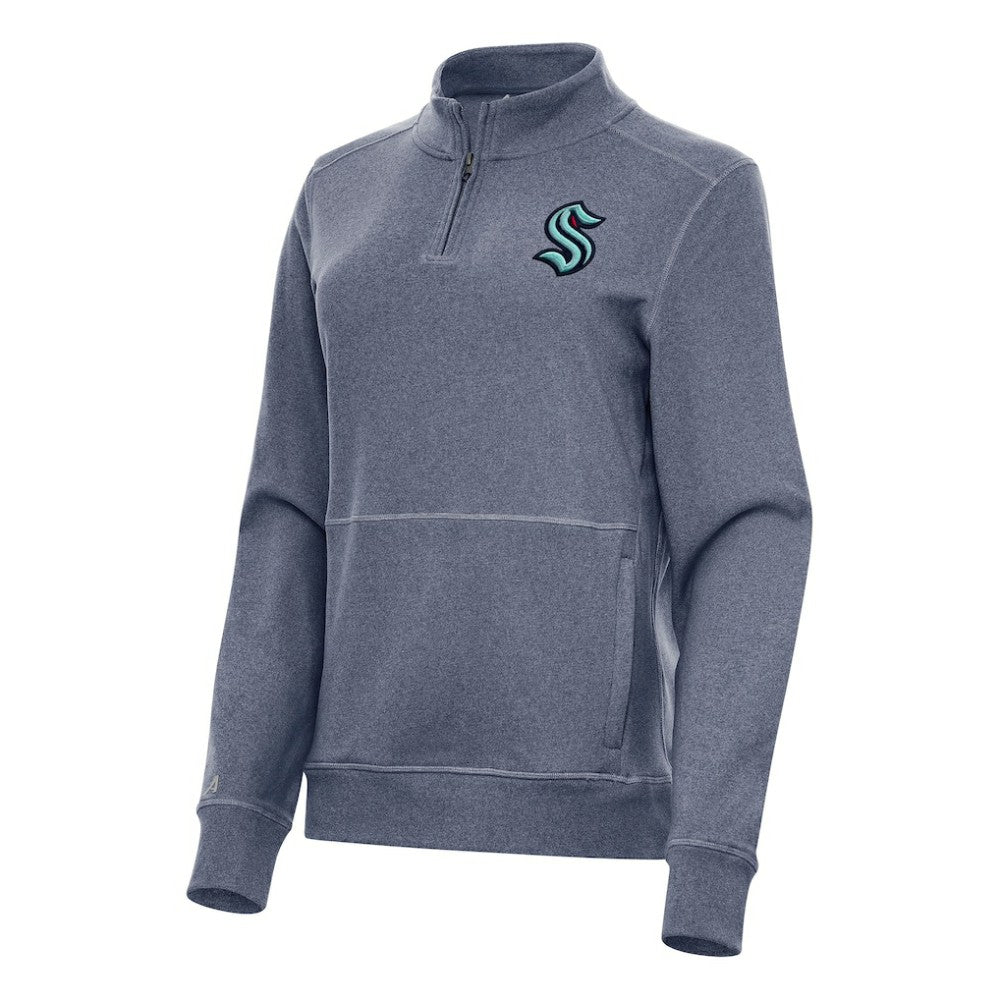 Seattle Kraken Antigua Women's Crush Quarter-Zip Fleece Sweatshirt Heather Navy