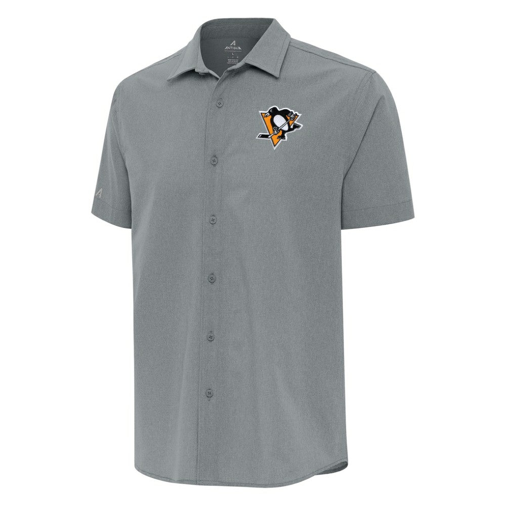 Pittsburgh Penguins Antigua Activate Woven Short Sleeve Button-Up Shirt Gray