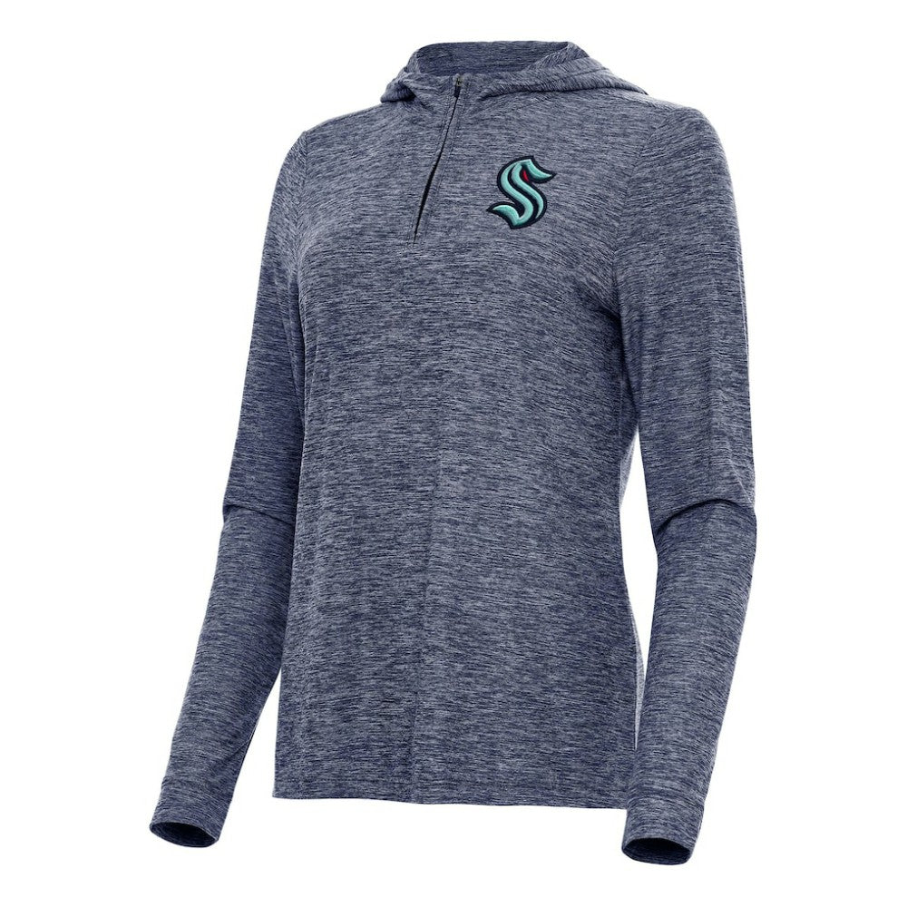 Seattle Kraken Antigua Women's Daybreak Quarter-Zip Hoodie Heather Deep Sea Blue