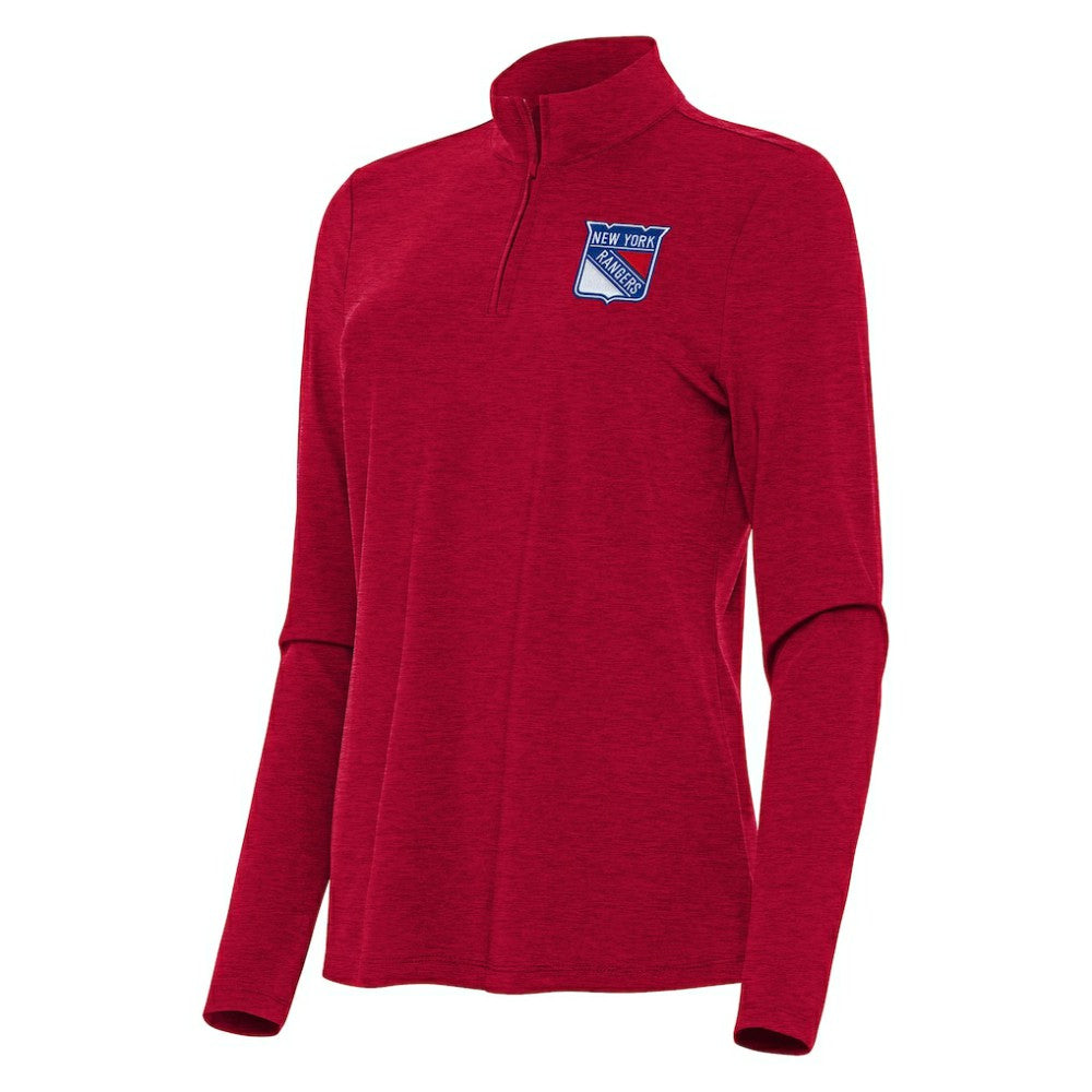 New York Rangers Antigua Women's Bright Quarter-Zip Top Heather Red