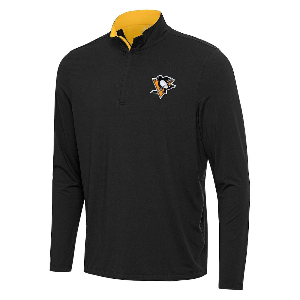 Pittsburgh Penguins Antigua Content Quarter-Zip Pullover Top Black/Gold