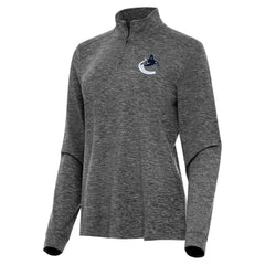 Vancouver Canucks Antigua Women's Mentor Quarter-Zip Mock Long Sleeve Top Heather Black