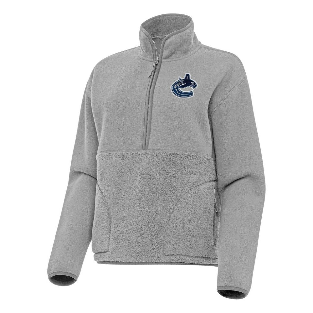 Vancouver Canucks Antigua Women's Figure Half-Zip Pullover Sweatshirt Gray