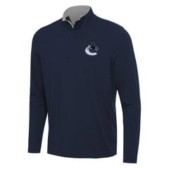 Vancouver Canucks Antigua Content Quarter-Zip Pullover Top Navy/Gray