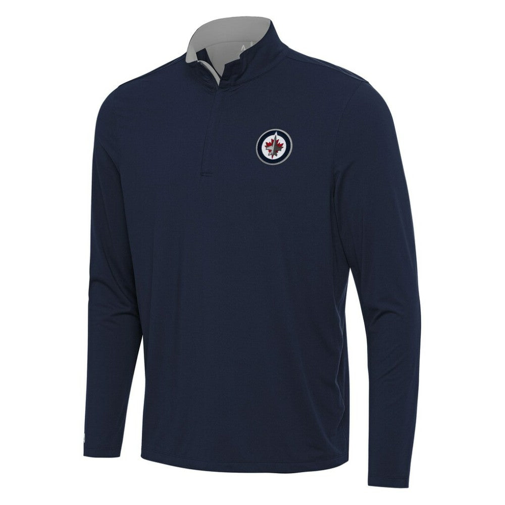 Winnipeg Jets Antigua Content Quarter-Zip Pullover Top Navy/Gray