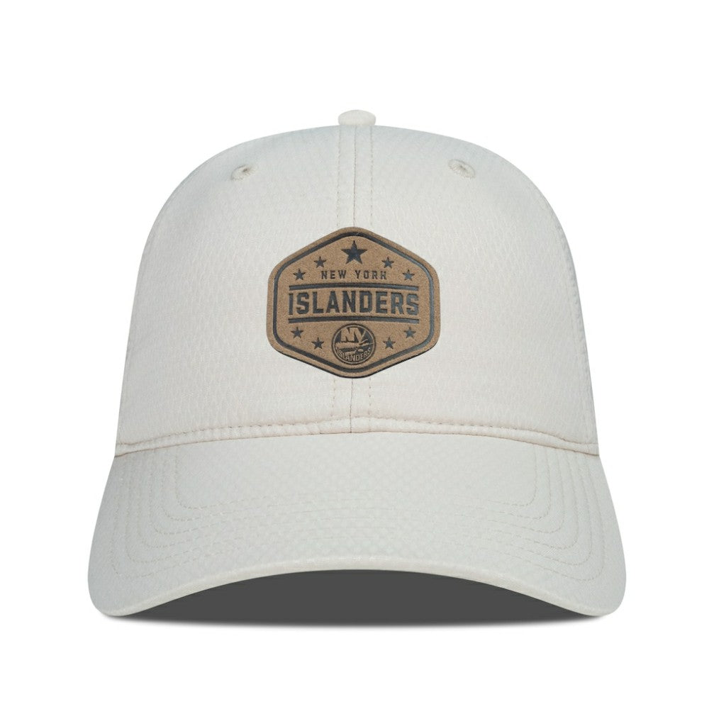 New York Islanders Men's Levelwear Faux Leather Patch Unstructured Adjustable Hat Cream