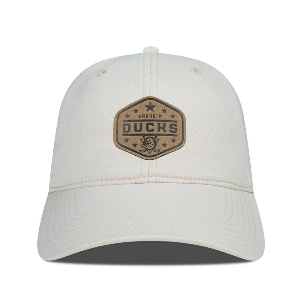 Anaheim Ducks Men's Levelwear Faux Leather Patch Unstructured Adjustable Hat Cream