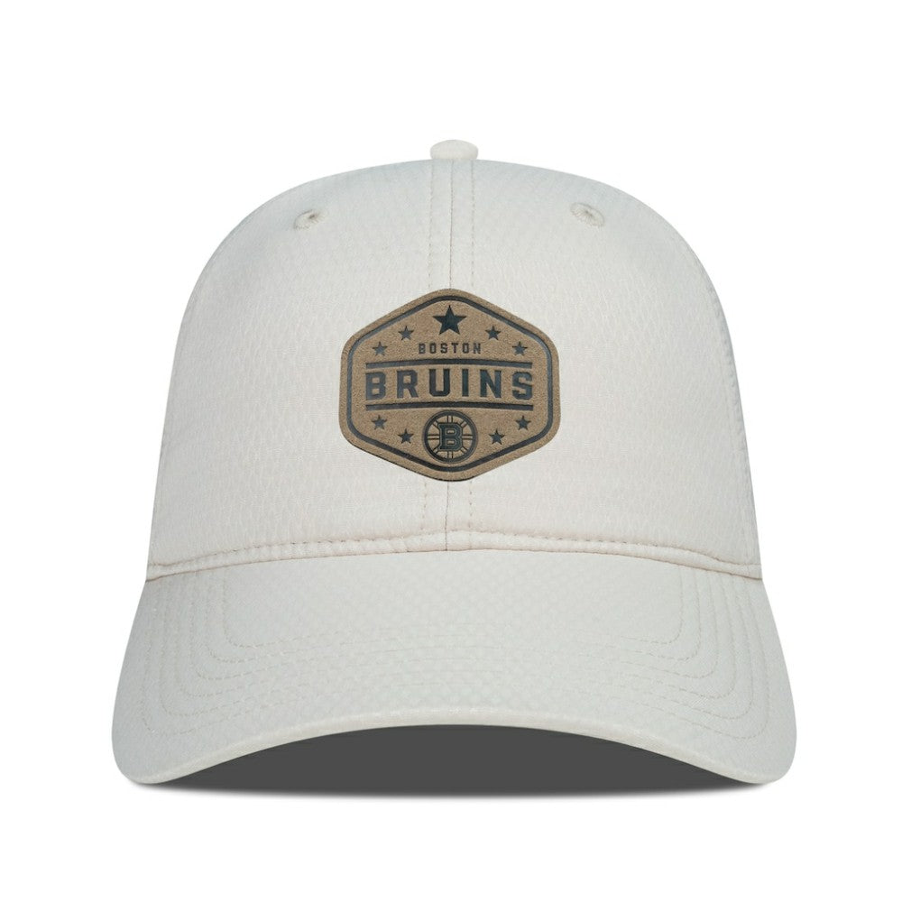 Boston Bruins Men's Levelwear Faux Leather Patch Unstructured Adjustable Hat Cream